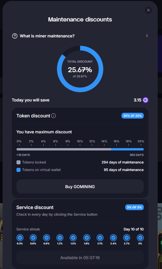 GoMining - Example Maintenance Discount