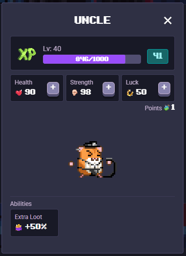 RollerCoin - Example Hamster with Stats
