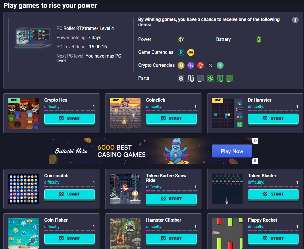 RollerCoin - Example of Some Games