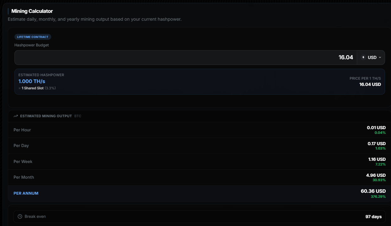 ZenMine - Mining Calculator (with breakeven)